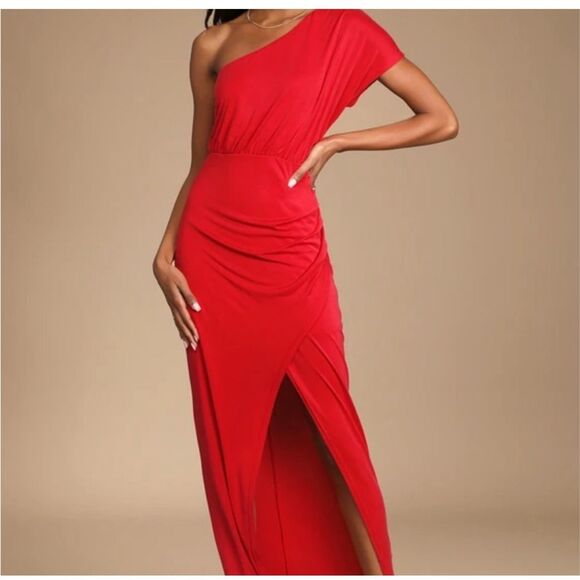 Lulu’s Take Me Out one shoulder knit elegant maxi dress - Picture 1 of 5